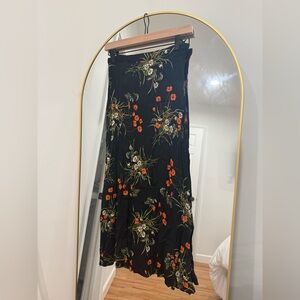 Reformation Black Floral Midi Skirt